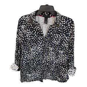 Lane Bryant Blouse Womens Size 16 Beaded Collar Dressy Button Up Long Sleeve Top